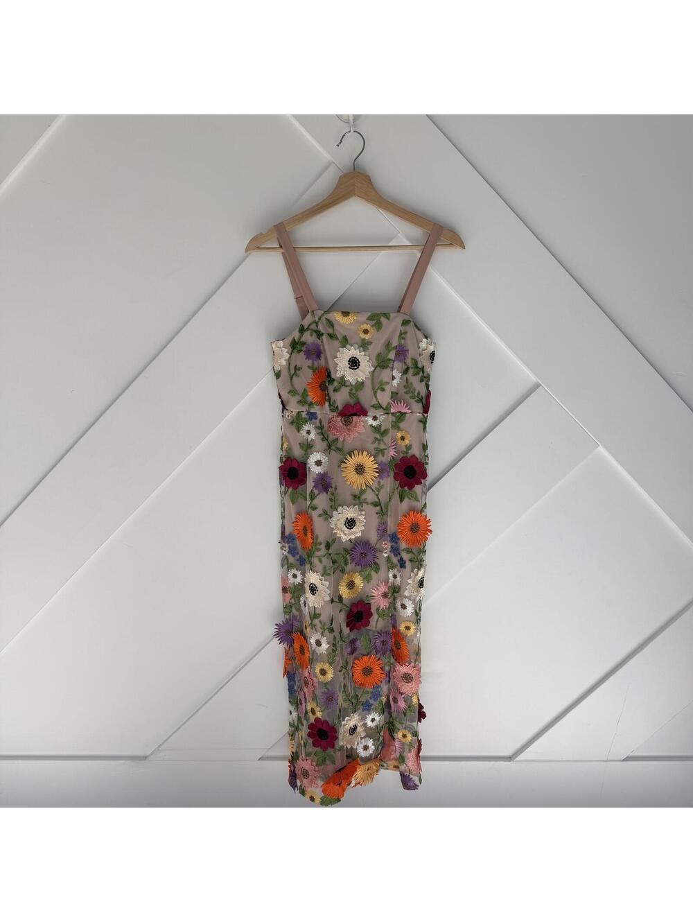 Sam Edelman Floral Embroidered Midi Dress Wedding Guest Bachelorette Euro Summer